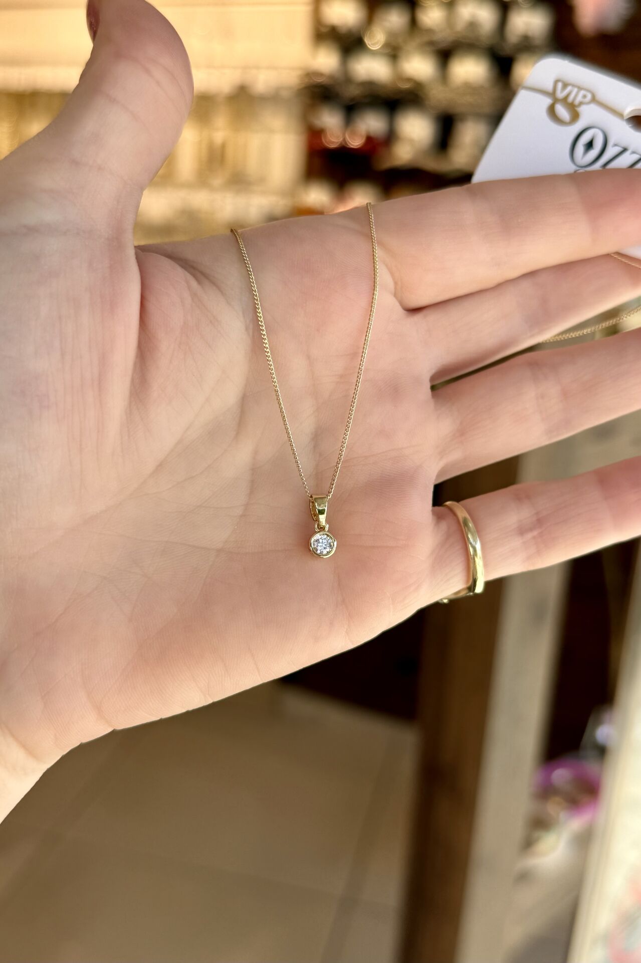 VIP Yuvarlak Kafesli Tek Taş Kolye 45 cm 14K
