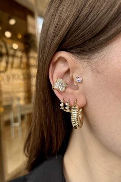 Gömme Taşlı Yonca Model Earcuff Kıkırdak Küpe