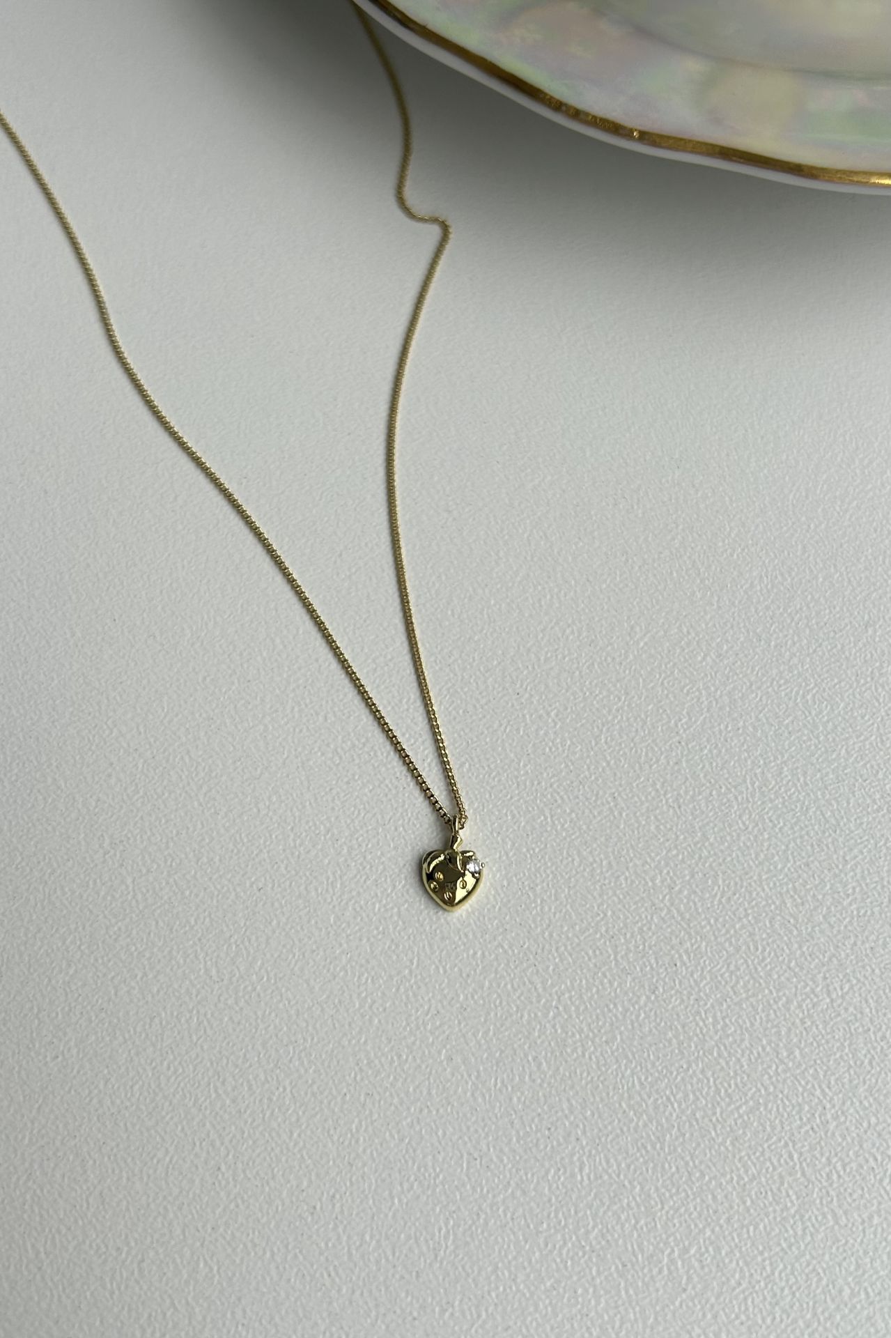 VIP Tek Taşlı Minimal Çilek Kolye 45 cm 14K