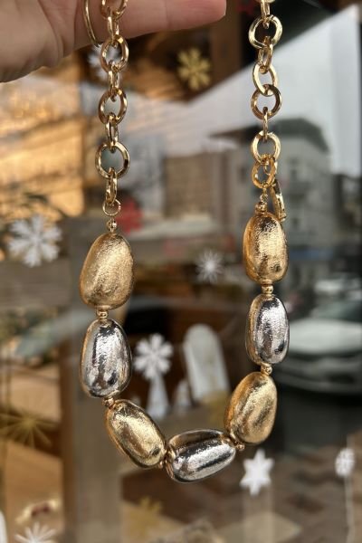 İki Renkli Sıra Damla Model Premium Kolye 45 + 5 cm