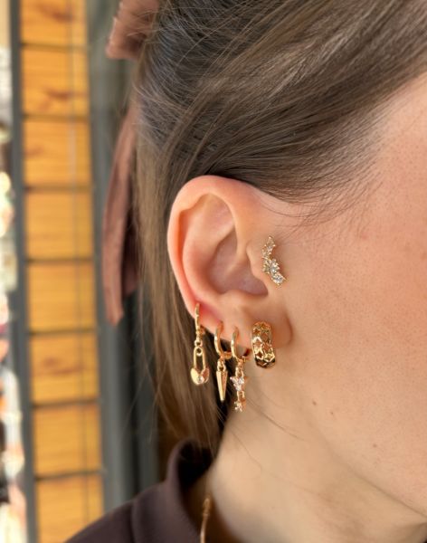 Çelik Ortası Yıldız Asimetrik Zirkon Taşlı Yay Tragus Piercing 8 mm