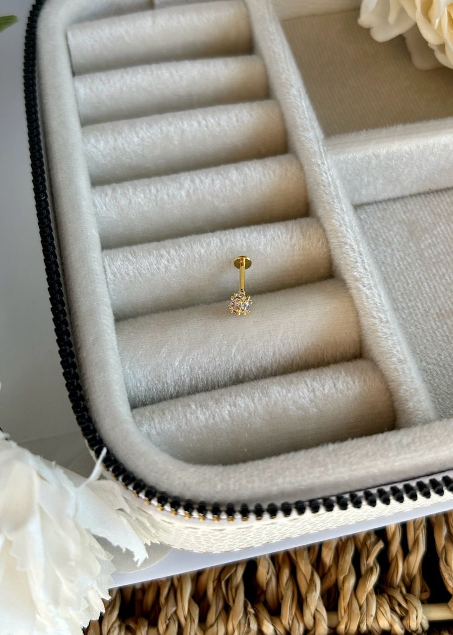 Çelik 4 Yanı Taşlı Topaç Tragus Piercing 8 mm