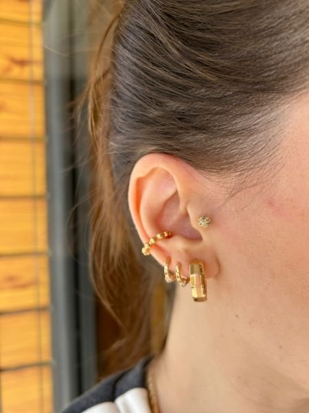 Çelik 4 Yanı Taşlı Topaç Tragus Piercing 8 mm