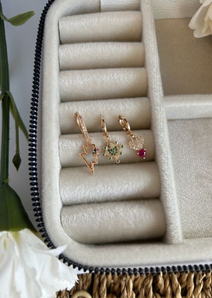 Şimşek ve Kalp Detay 3'lü Set Küpe