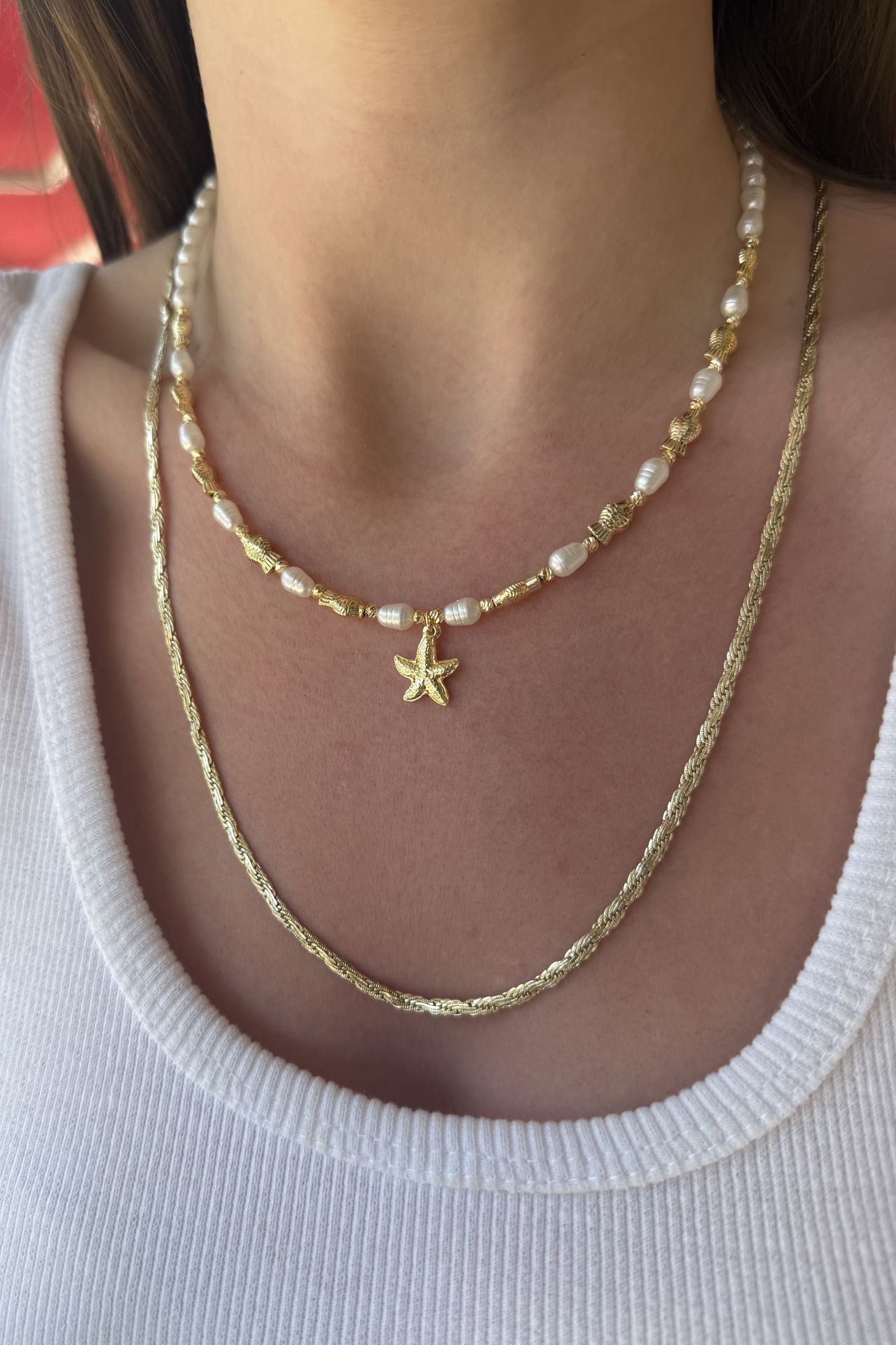 Sıra Balık ve Deniz Yıldızı Uçlu İnci Boncuk Kolye