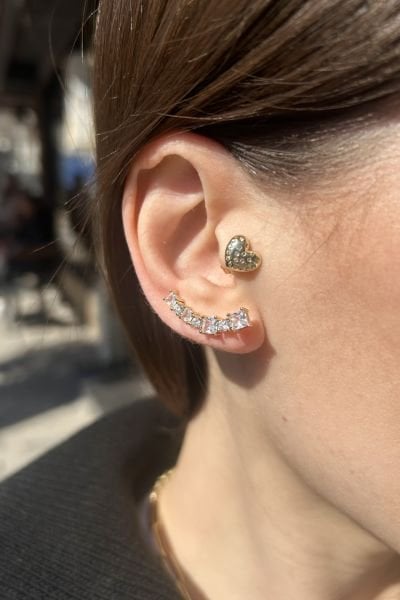 Sıra Kare Taş Model Çoklu Görünüm Küpe 14K