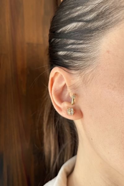 VIP Kristal Zirkon Taşlı Tomurcuk Küpe 14K