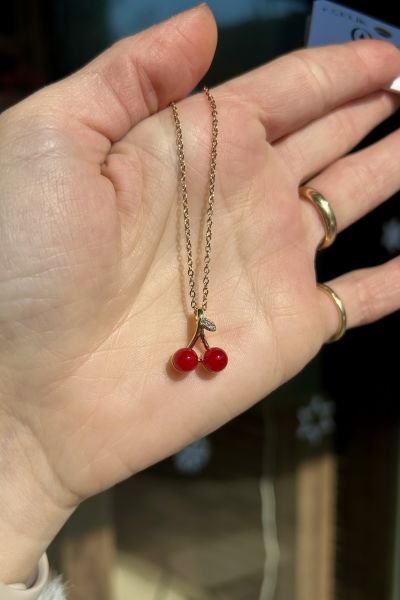 Kiraz Uçlu Çelik Kolye 45 cm