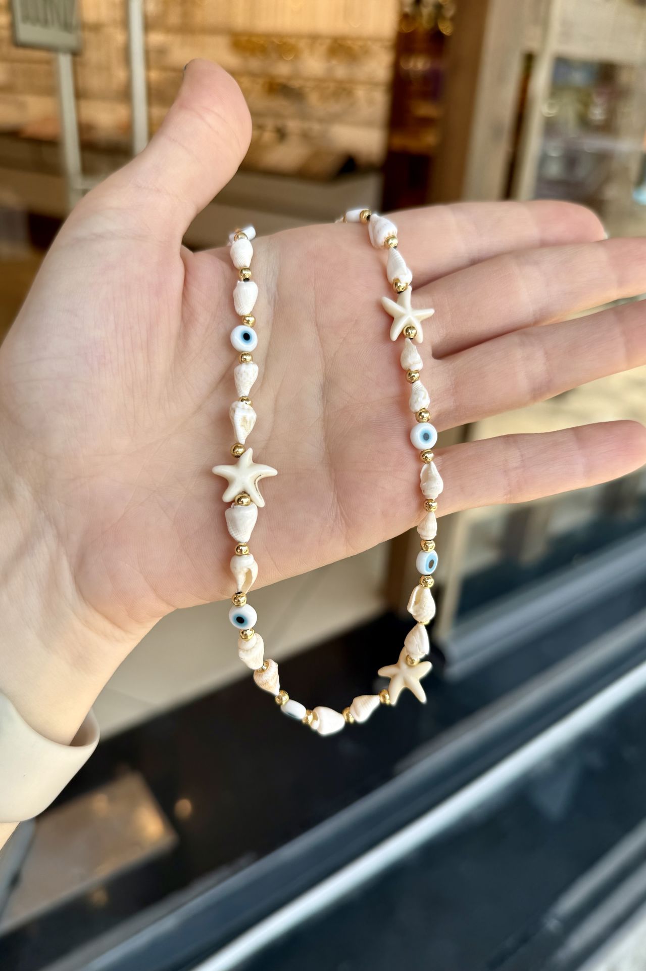 Nazar Boncuklu Deniz Kabuğu Kolye