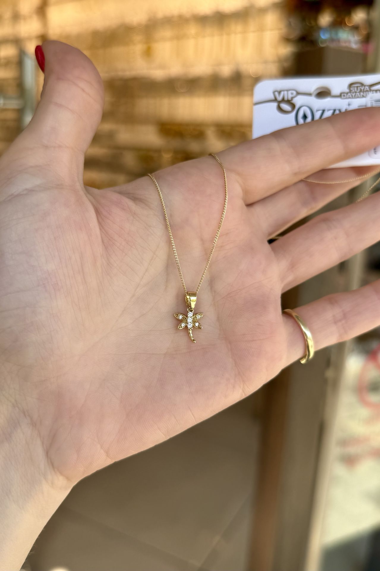 VIP Taşlı Yusufçuk Kolye 45 cm 14K