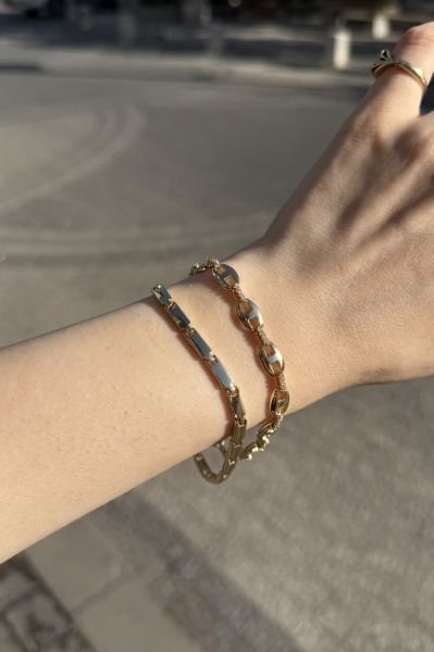 VIP Badem Zincirli İkili Bileklik 18 + 2 cm 14K