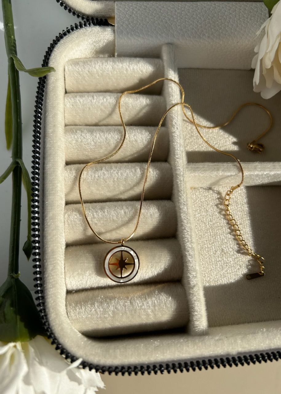 Çelik Sedefli Pusula Uç Yılan Sırtı Zincir Kolye