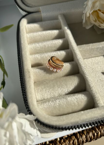 Sıra Taş ve İncili Earcuff Kıkırdak Küpe Fuşya