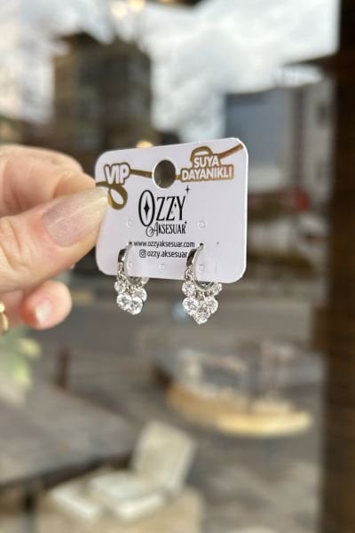 VIP 5 Taşlı Shakira Halka Küpe Gümüş Renk