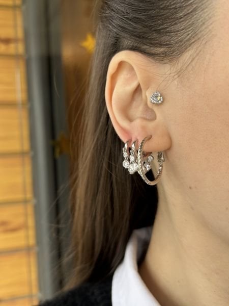 VIP 5 Taşlı Shakira Halka Küpe Gümüş Renk