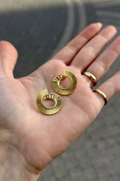 VIP Taşlı Yelpaze Model Küpe 14K