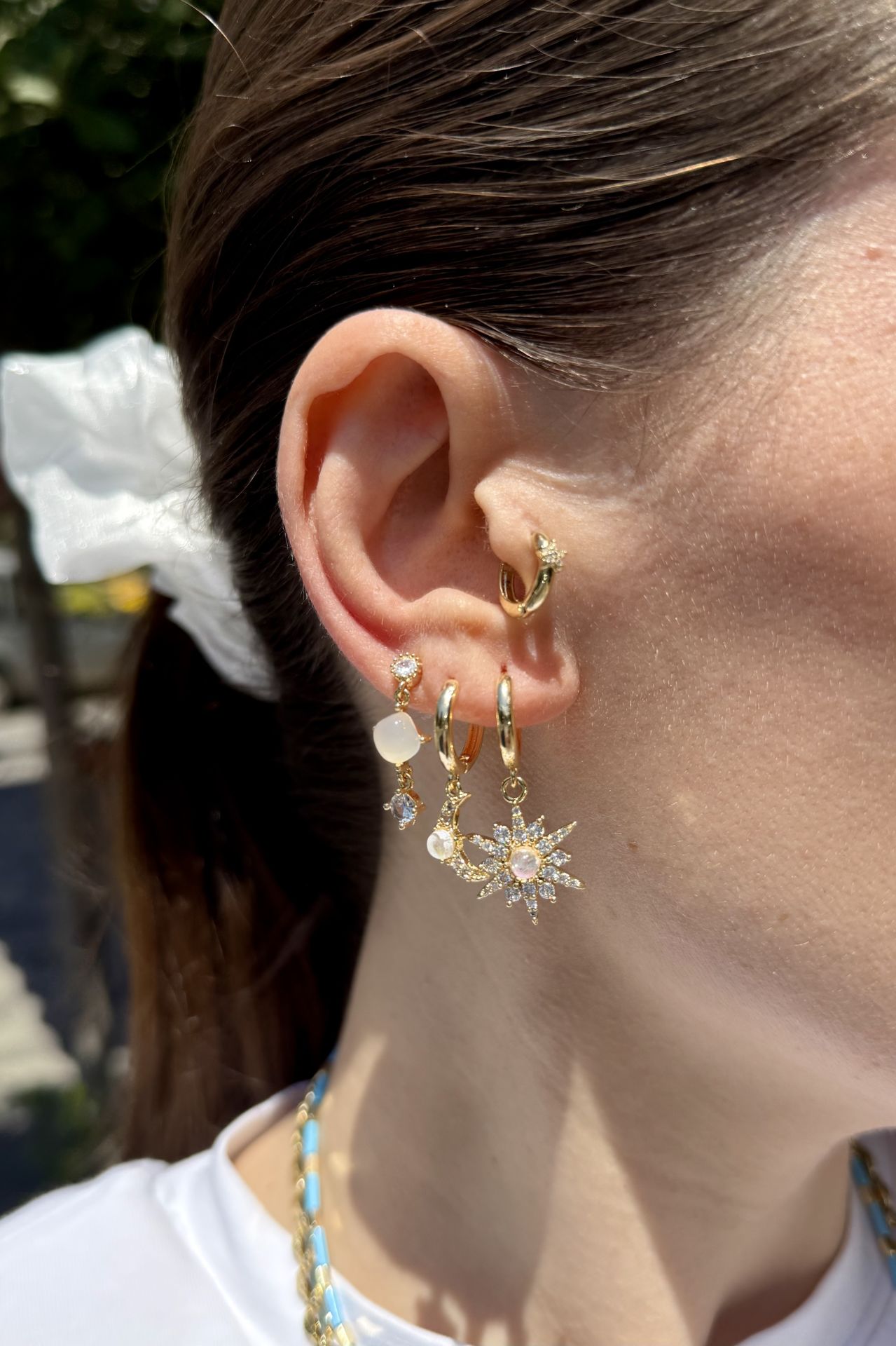 Gömme Taşlı Ay Güneş Model 3'lü Küpe