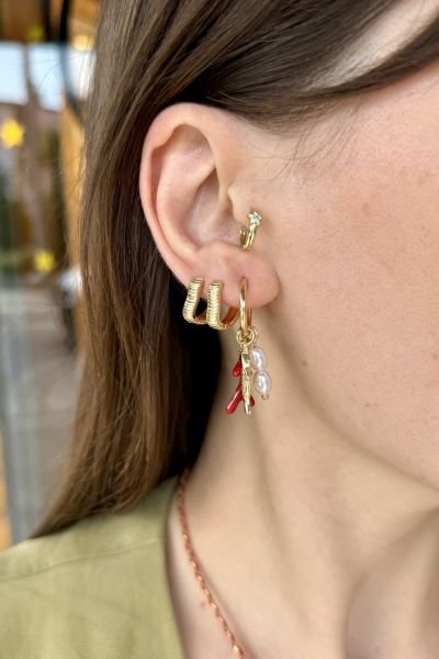 Mercan ve Balık Charmlı Halka Küpe