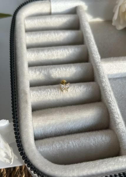 Çelik Taşlı Kelebek Tragus Piercing 8 mm