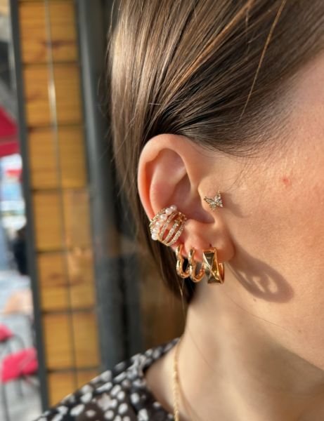 Çelik Taşlı Kelebek Tragus Piercing 8 mm