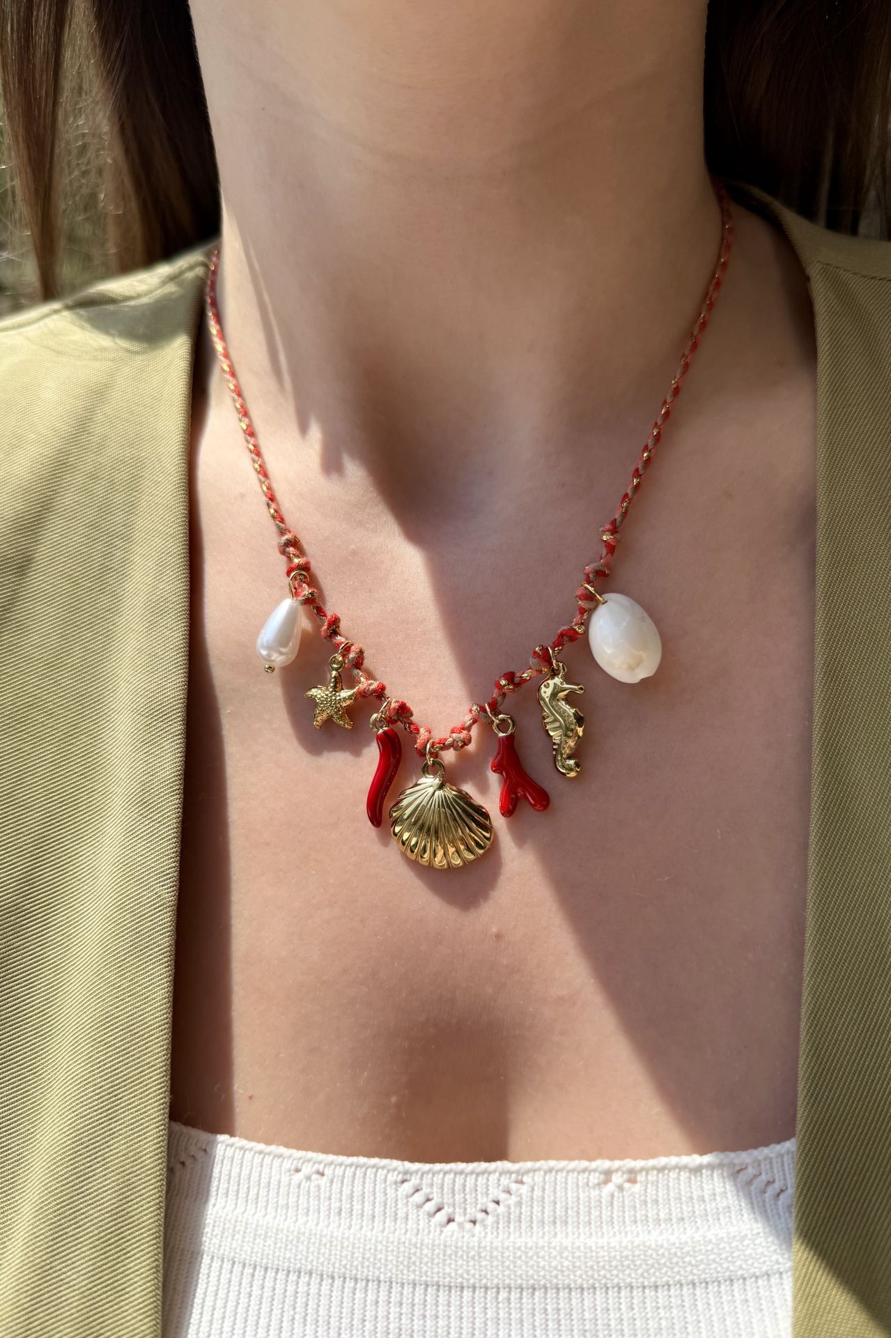 İstiridye ve Yıldız Charmlı Simli İp Çelik Kolye 45 cm