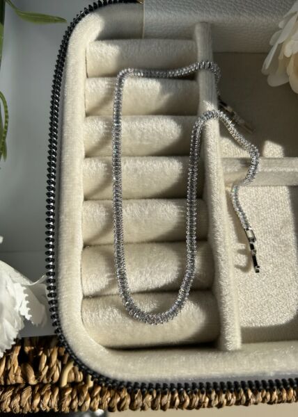 Baget Zirkon Taş Su Yolu Kolye 35 + 5 cm 2 mm Gümüş Renk