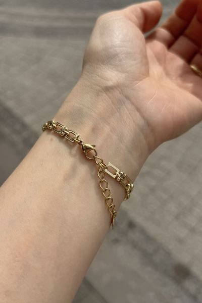 VIP Ortası 4'lü Taş Detaylı Zincir Bileklik 14K 18 + 3 cm