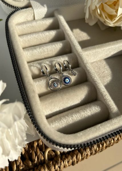 Halka İçi Göz Detay 3'lü Set Küpe Gümüş Renk