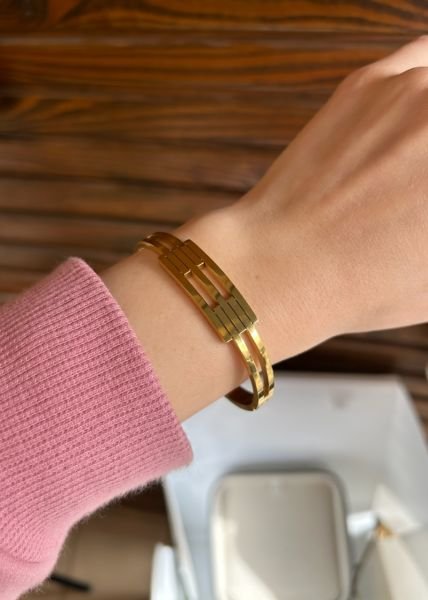 Çelik 3 Sıra Kaburga Model Kelepçe Bileklik