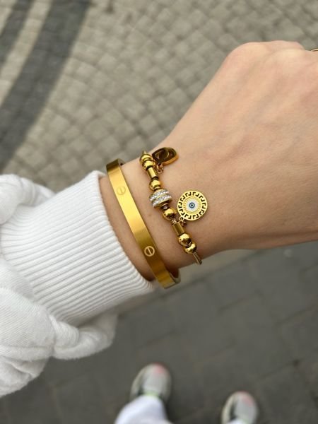 Çelik Helen Desen Göz Detaylı Charm Bileklik 16 + 5 cm