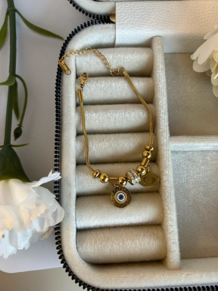 Çelik Helen Desen Göz Detaylı Charm Bileklik 16 + 5 cm