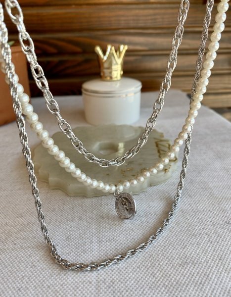 Sıra İnci Detaylı 3'lü Set Kolye