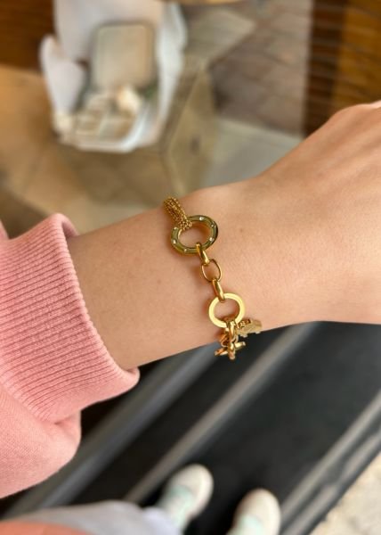 Çelik Kalp ve Fil Detay Çift Zincirli Charm Bileklik