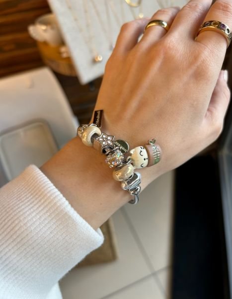 Bir Fincan Kedi Çelik Kordon Charm Bileklik Bej