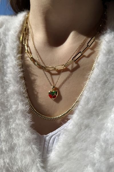 Mineli Kalpli Kiraz Model Çelik Kolye 45 cm