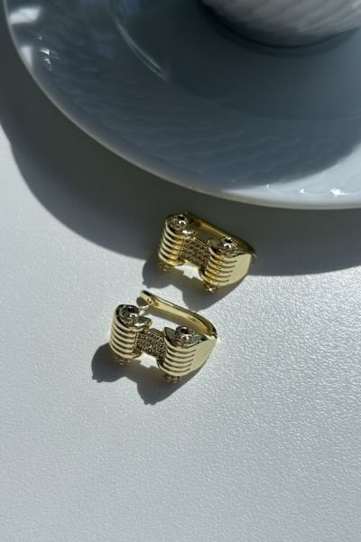 Gömme Taşlı Premium Makara Küpe