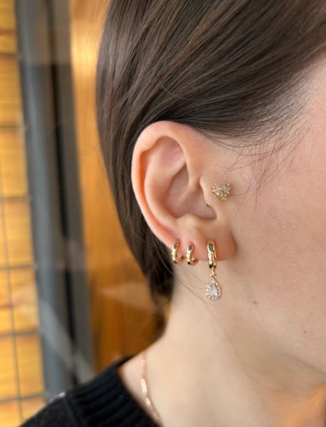 Sallantılı Damla Taş Detaylı Küçük Halka Küpe