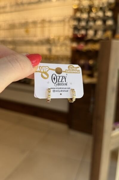 VIP Aralıklı 4 Taşlı Halka Küpe 14K
