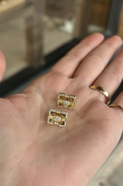 Taş İşlemeli Trend Modem Tasarım Küpe Küçük Boy