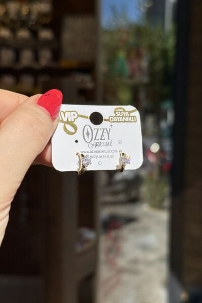 VIP Tek Taşlı Küçük Halka Küpe 14K
