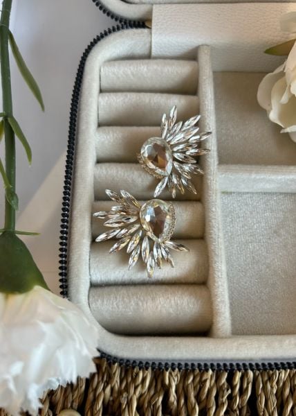 Kanatlı Damla Taş Küpe Beyaz