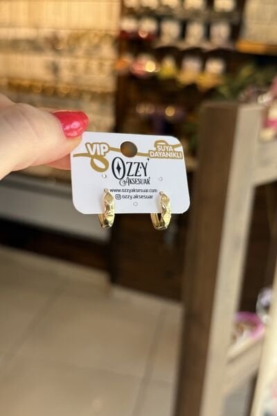 VIP Önü Geometerik Desenli Halka Küpe 14K