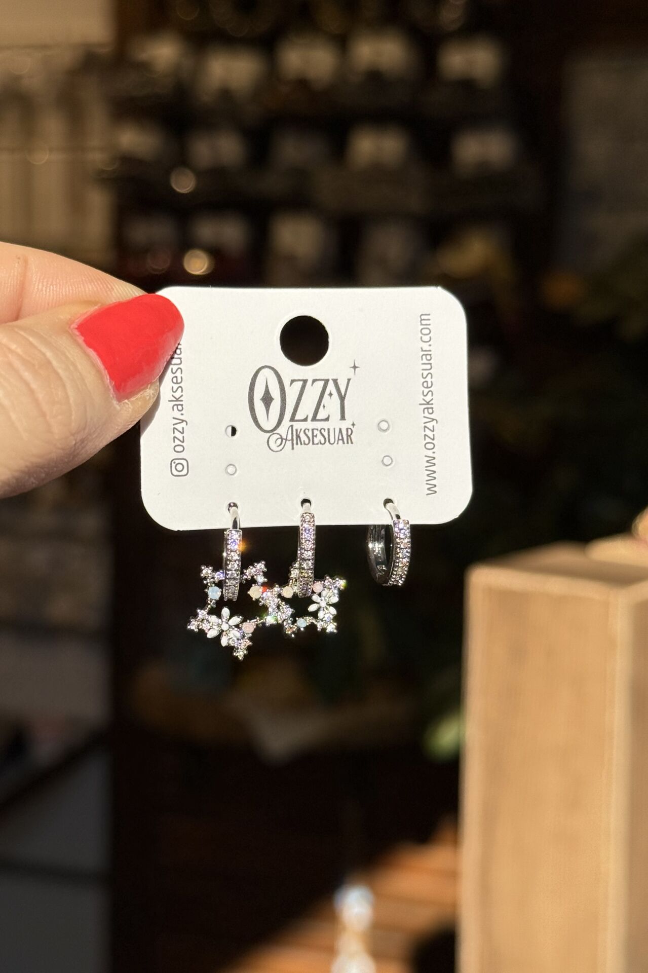 Çiçekli Yıldız Model 3'lü Set Küpe Gümüş Renk