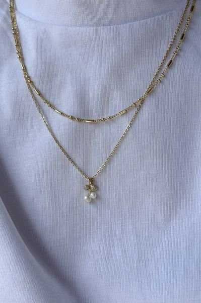 VIP Topçuk ve Şerit Detaylı Zincir Kolye 45 + 5 cm 14K