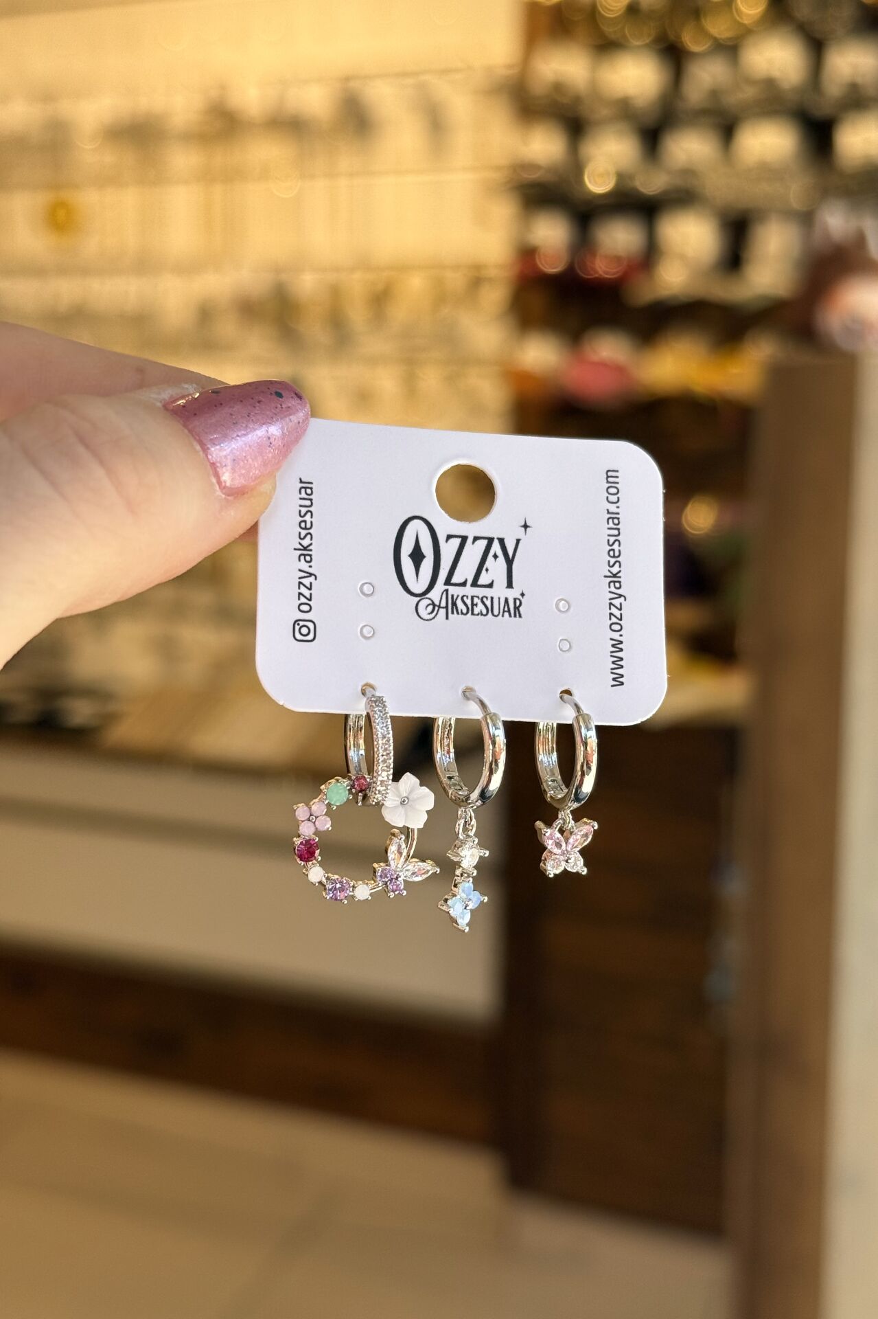 Çiçek ve Kelebek Detay 3'lü Set Küpe Gümüş Renk