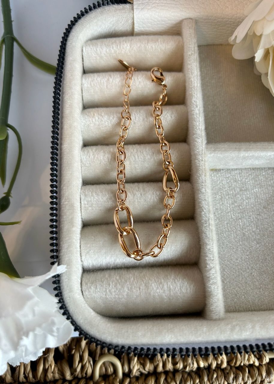 VIP Seri 3 Oval Halka Detaylı Zincir Bileklik 17 + 3 cm