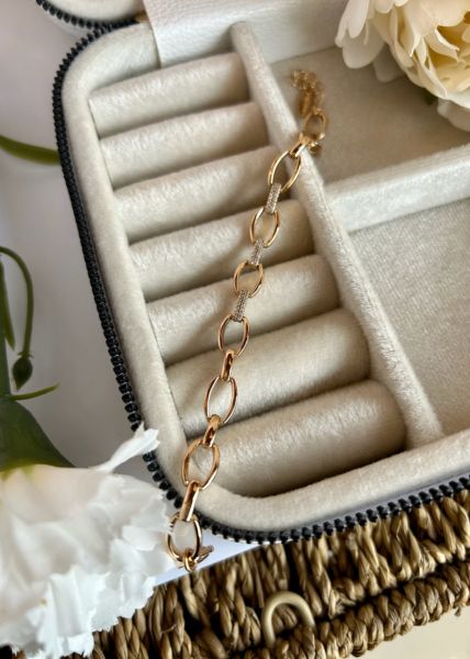 VIP Seri Taşlı 3 Kemerli Oval Zincir Bileklik 17 + 3 cm