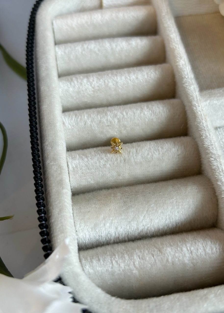 Çelik Taşlı Minimal Kuzey Yıldız Tragus Piercing 8 mm