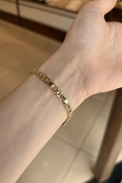 VIP Sıra Gömme Taşlı Çiçek Model Bileklik 17 + 3 cm 14K