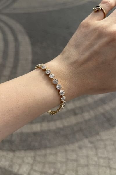 VIP Tamamı Gömme Taşlı Coronet Bileklik 17 + 2 cm 14K